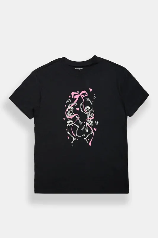 Skeleton Bow Graphic Boyfriend Tee made by Bluenotes