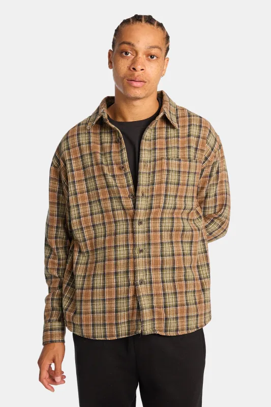 Cotton Flannel Plaid Button-Up Relaxed Shirt made by Bluenotes