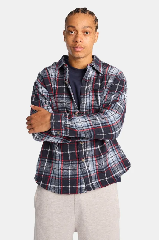 Cotton Flannel Plaid Button-Up Relaxed Shirt made by Bluenotes