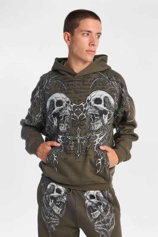 Arsenic Rhinestone Skulls Graphic Boxy Hoodie made by Bluenotes