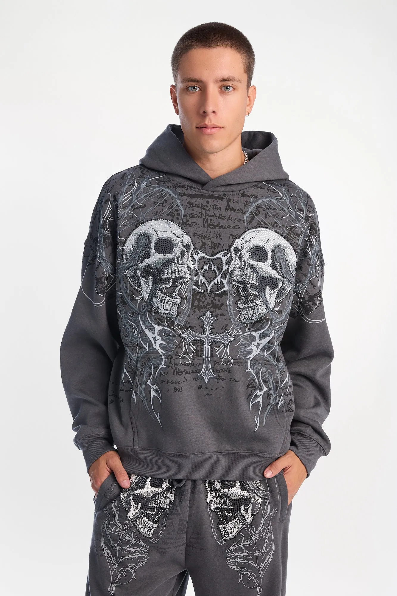 Arsenic Rhinestone Skulls Graphic Boxy Hoodie sold by Bluenotes product image thumbnail 2