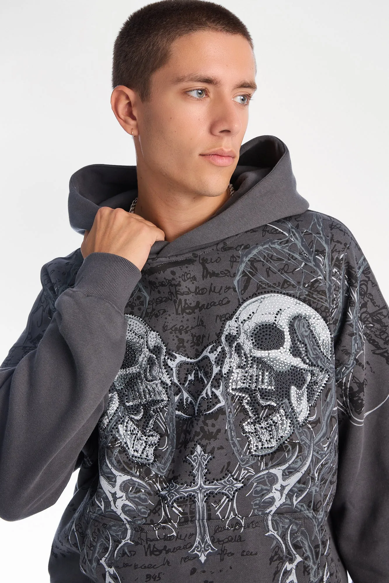 Arsenic Rhinestone Skulls Graphic Boxy Hoodie sold by Bluenotes product image thumbnail 3