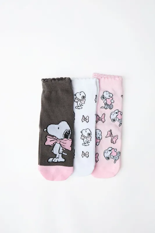 Peanuts Snoopy Bow Scalloped Ankle Socks 3-Pack made by Bluenotes