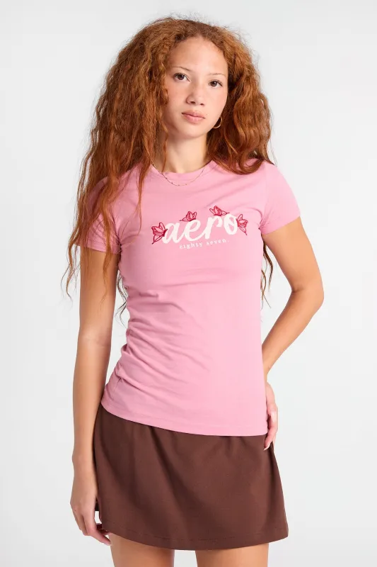 AERO Eighty Seven Embroidered Butterflies Graphic Classic Tee made by Aeropostale