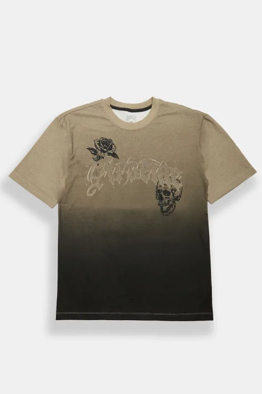 Arsenic Thirty Three Graphic Rhinestone Applique Dip-Dyed Graphic Tee made by Bluenotes