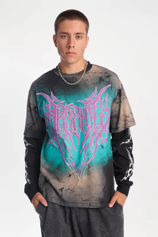 Arsenic Logo Graphic Tie-Dye Washed Layered Twofer Tee made by Bluenotes