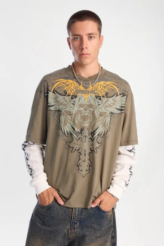 Arsenic Grim Reaper Graphic Layered Twofer Tee made by Bluenotes