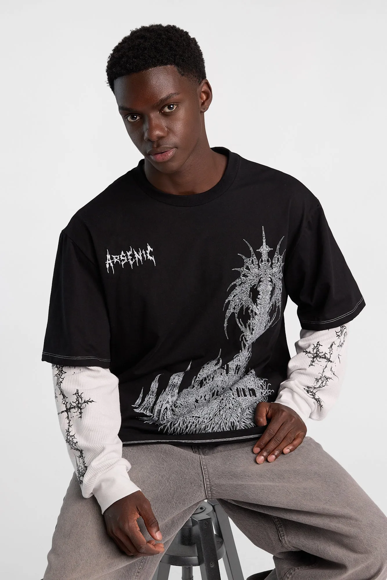 Arsenic Mystical Graphic Layered Twofer Tee sold by Bluenotes