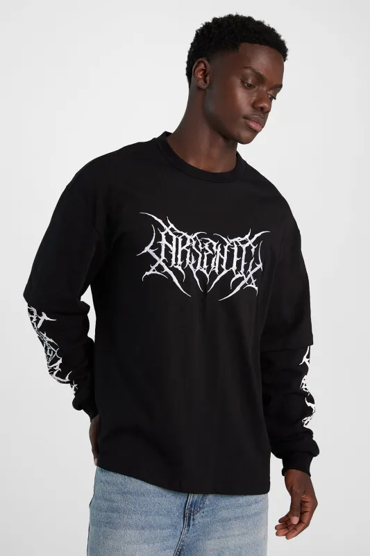 Arsenic Logo Graphic Waffle Knit Layered Twofer Tee made by Bluenotes