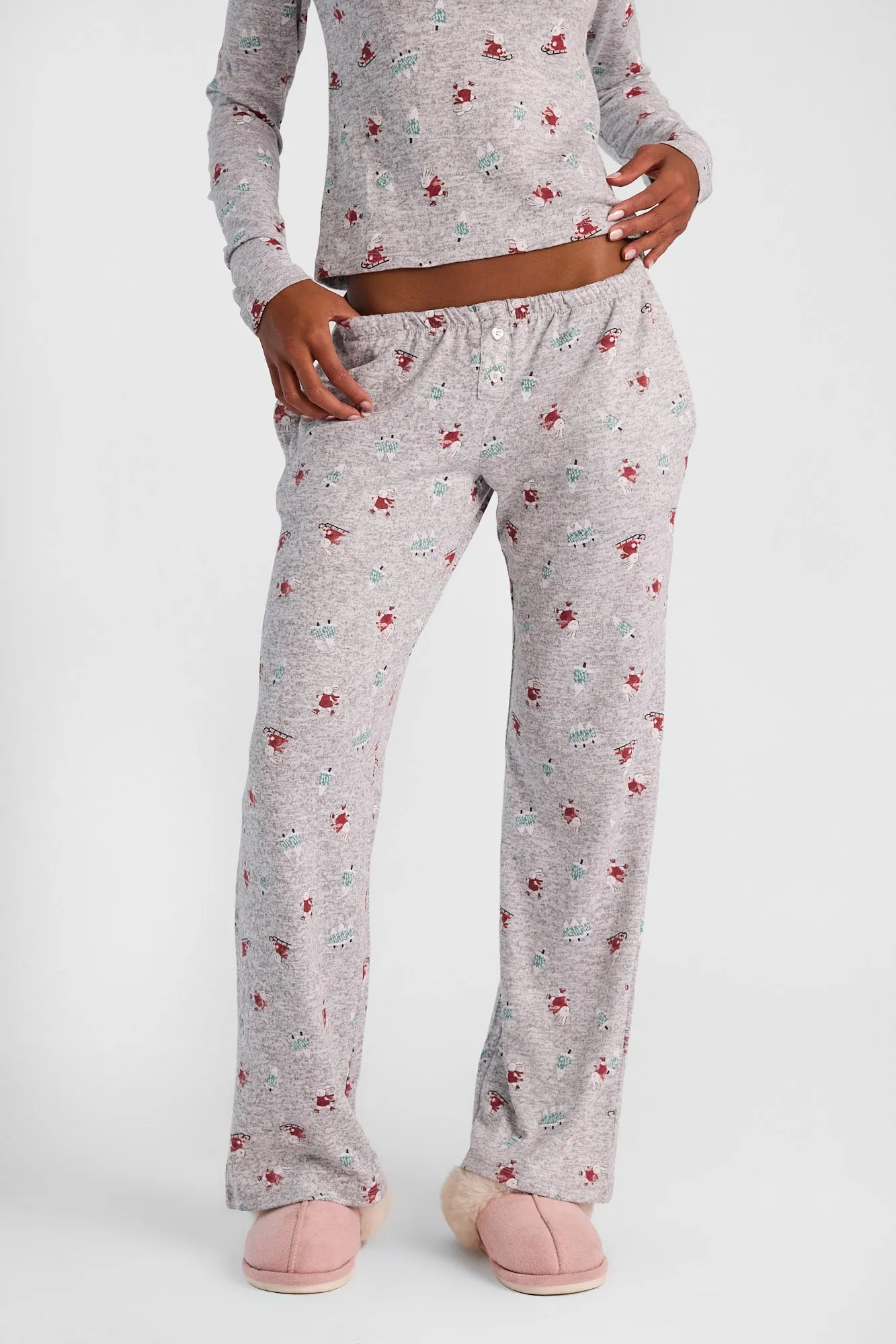 Holiday Graphic Super Soft Henley Pajama Top & Wide Leg Pajama Pants 2-Piece Set sold by Bluenotes product image thumbnail 3