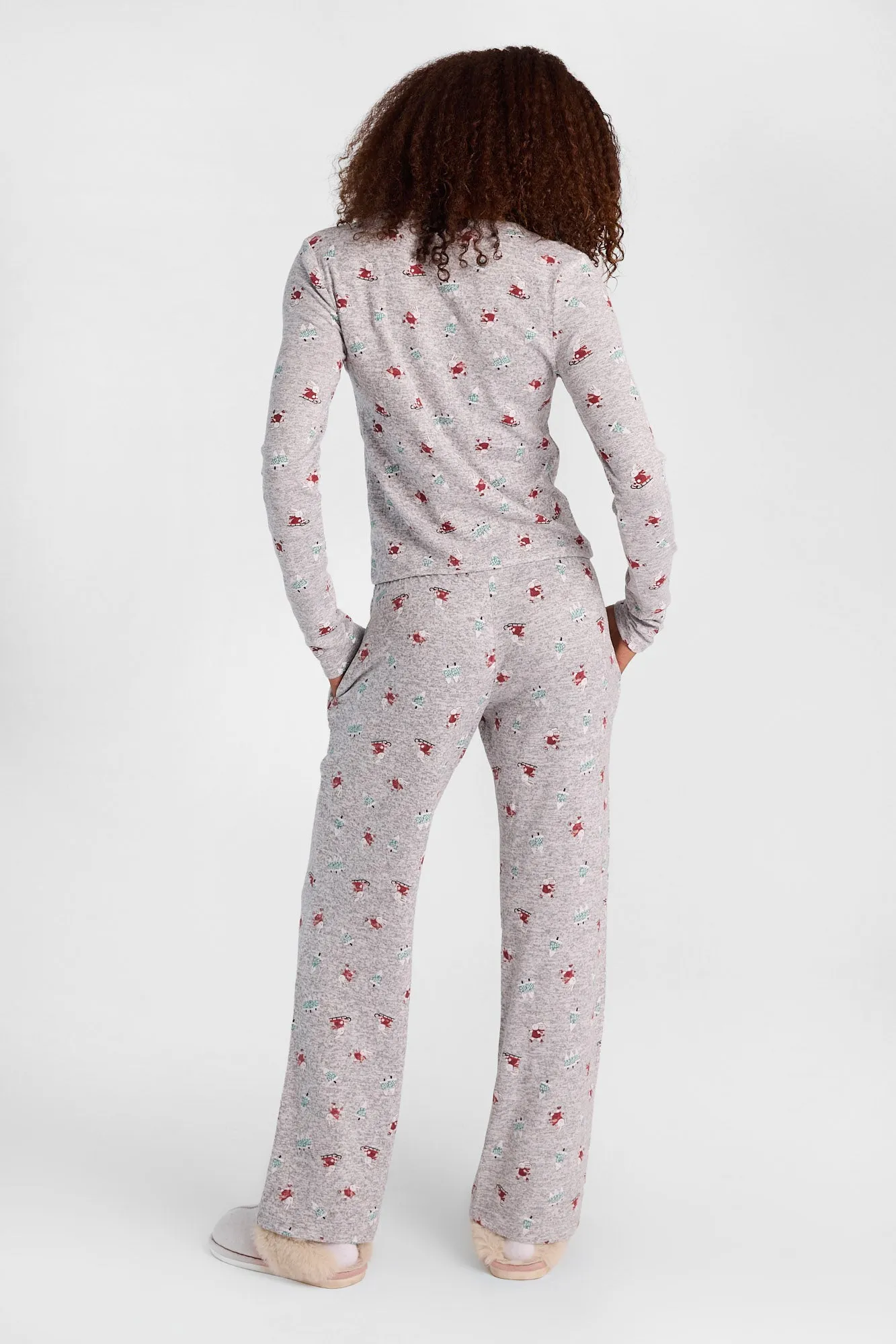 Holiday Graphic Super Soft Henley Pajama Top & Wide Leg Pajama Pants 2-Piece Set sold by Bluenotes product image thumbnail 4
