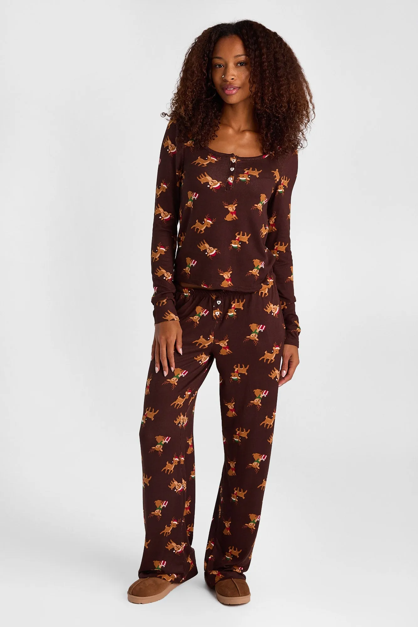 Holiday Graphic Super Soft Henley Pajama Top & Wide Leg Pajama Pants 2-Piece Set sold by Bluenotes product image thumbnail 5