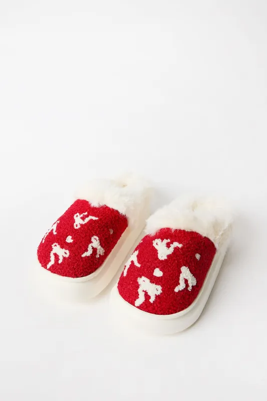 Bow Holiday Faux-Shearling Scuff Plush Slippers made by Bluenotes