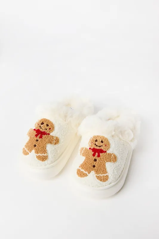 Gingerbread Holiday Faux-Shearling Scuff Plush Slippers made by Bluenotes