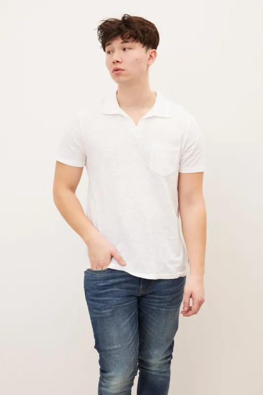 Linen Johnny Collar Polo sold by Bluenotes