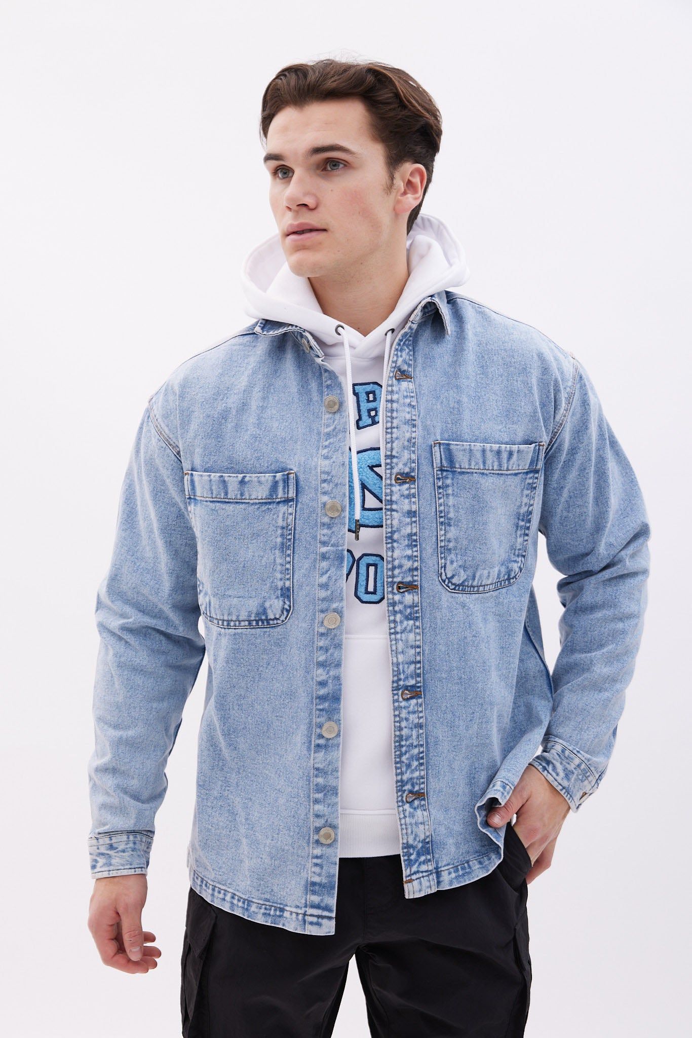 North Western Denim Shacket sold by Bluenotes