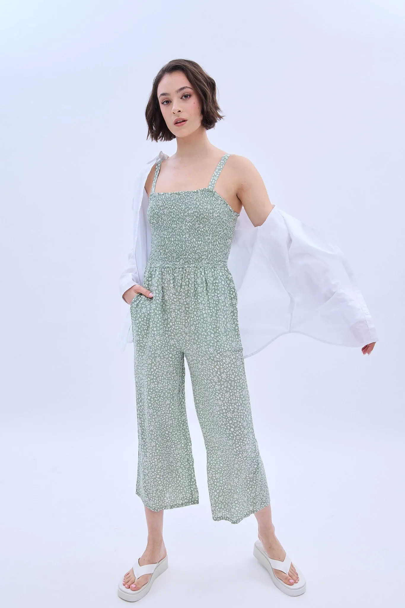 Square Neck Sleeveless Smocked Jumpsuit sold by Bluenotes product image thumbnail 5