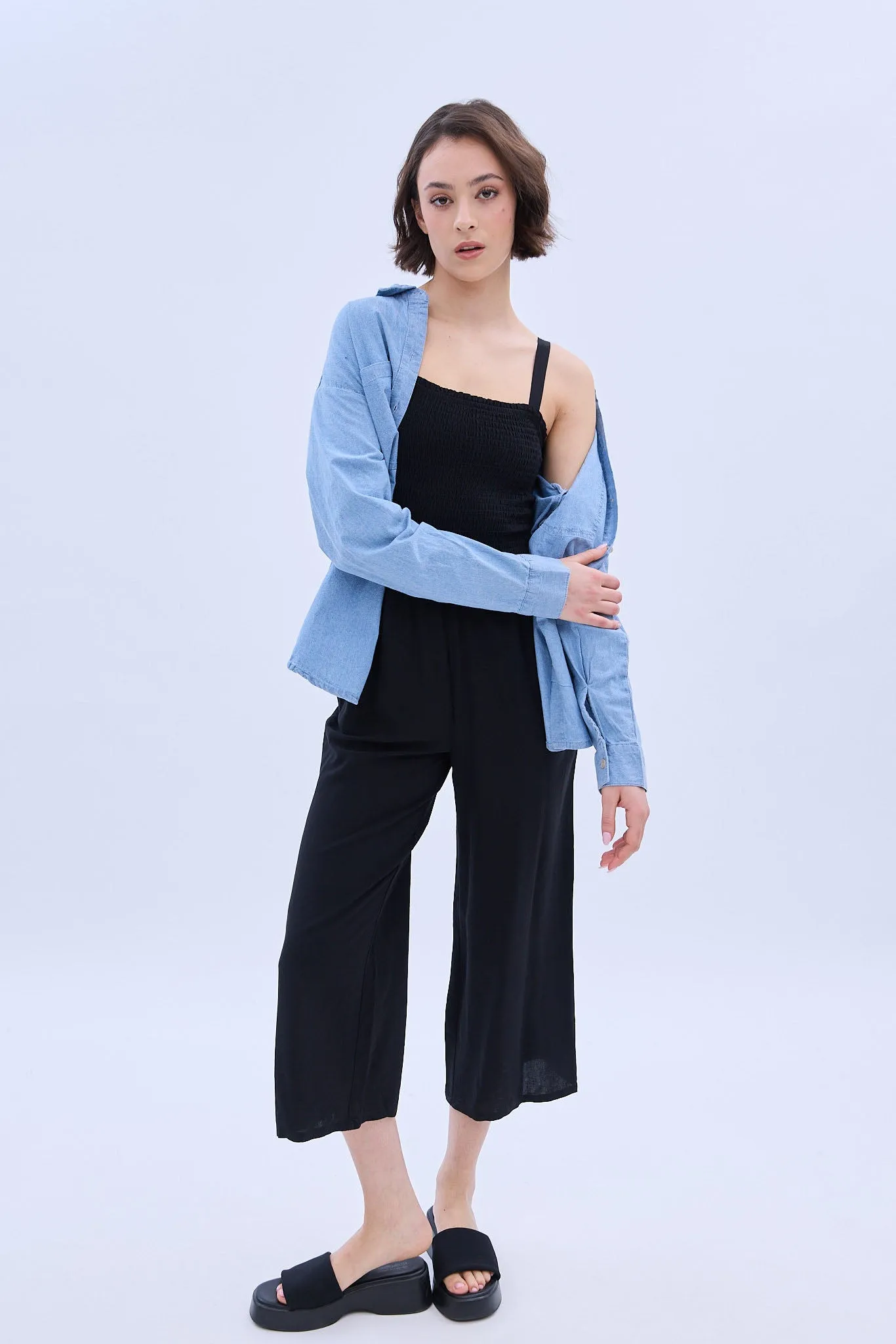 Square Neck Sleeveless Smocked Jumpsuit sold by Bluenotes