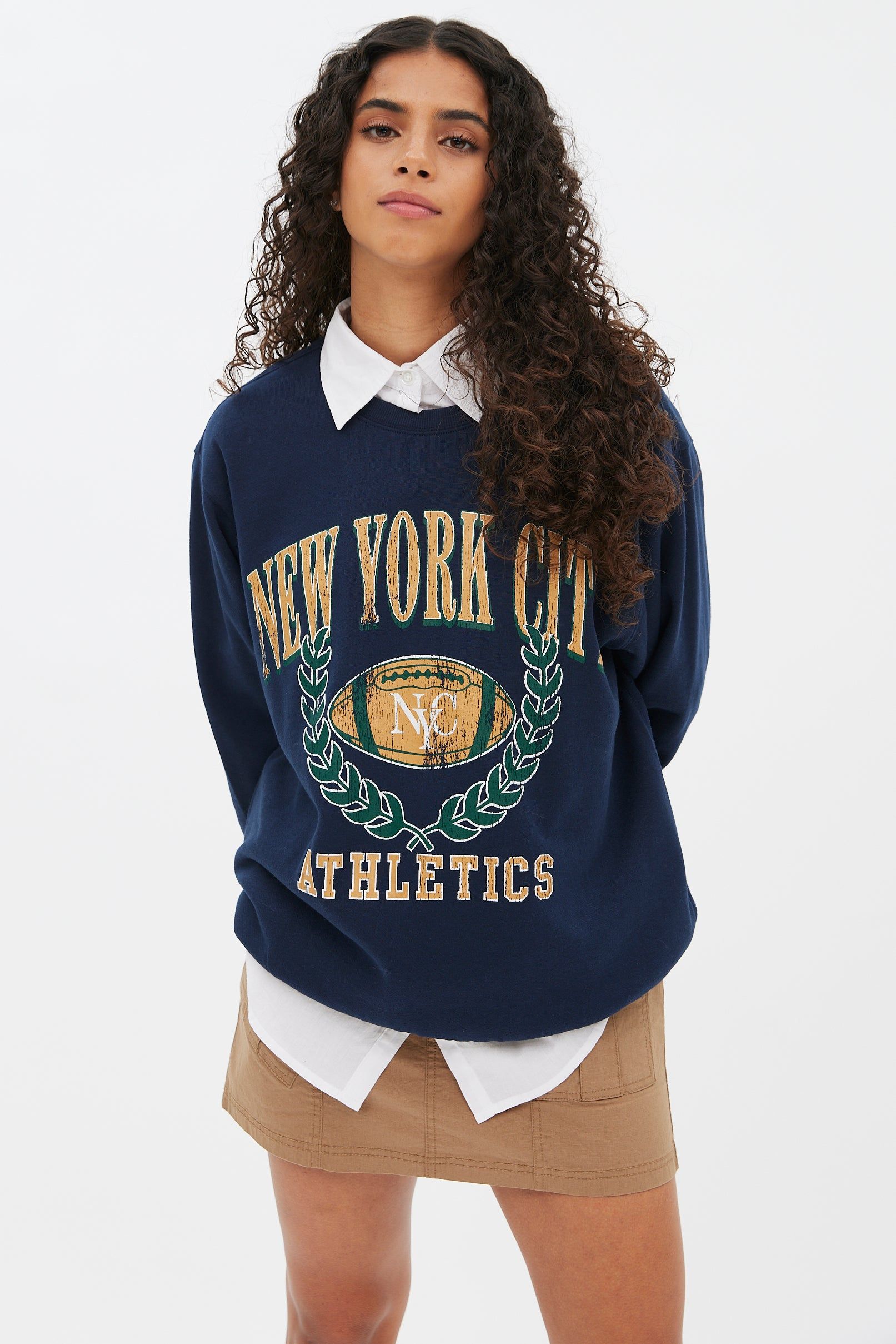 New York Athletics Graphic Crew Neck Boyfriend Pullover Sweatshirt sold by Bluenotes