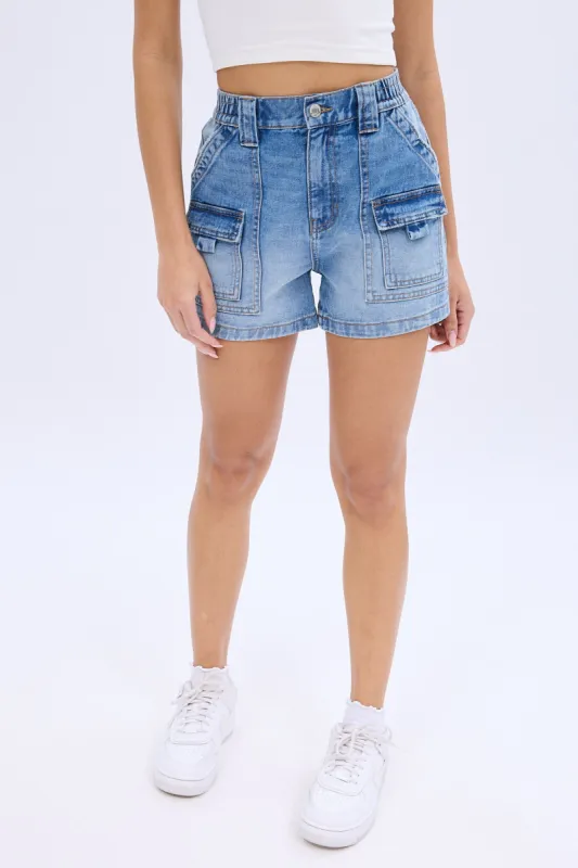 High Rise Cargo Mom Denim Short sold by Bluenotes