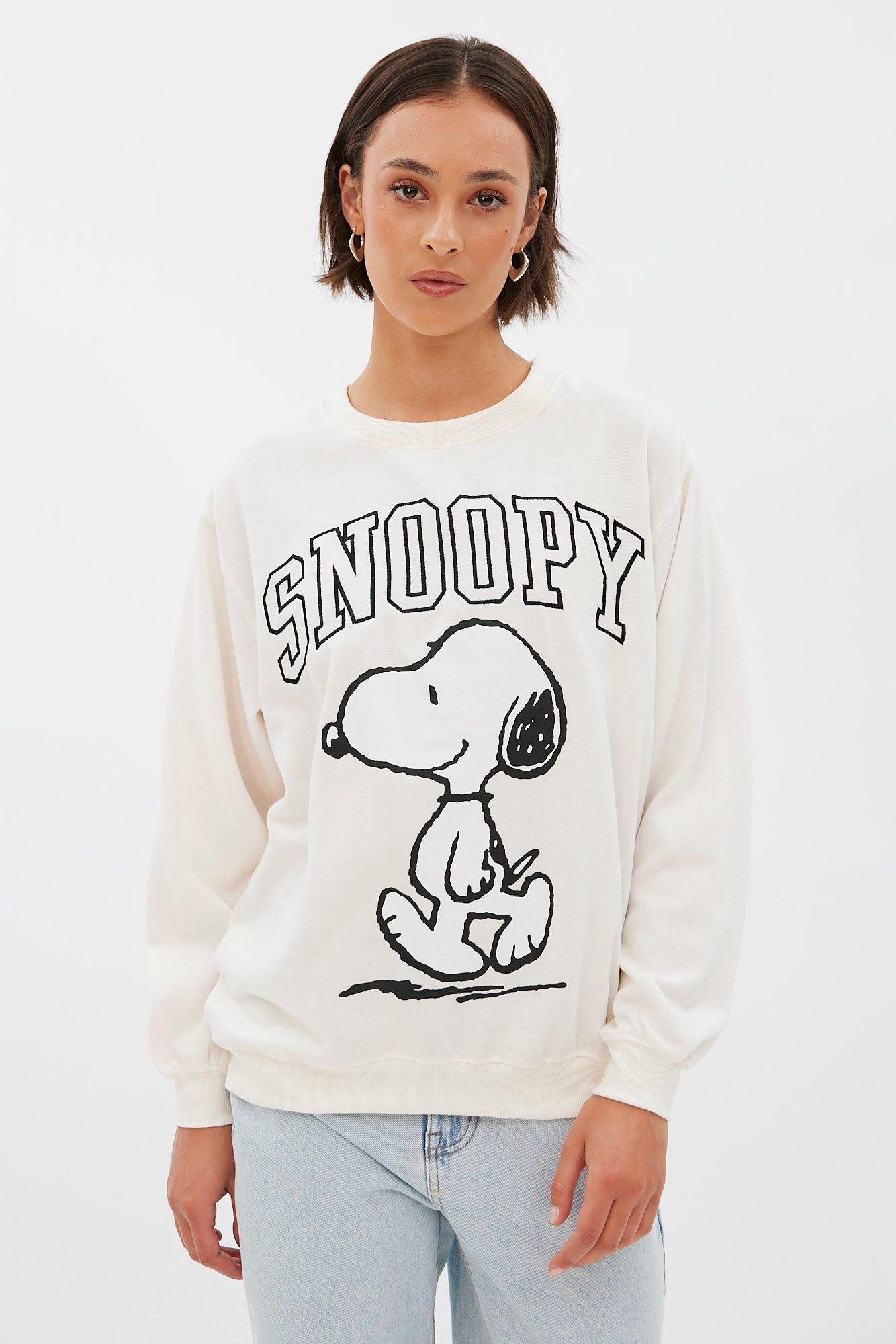 Snoopy Graphic Oversized Crew Neck Sweatshirt sold by Bluenotes