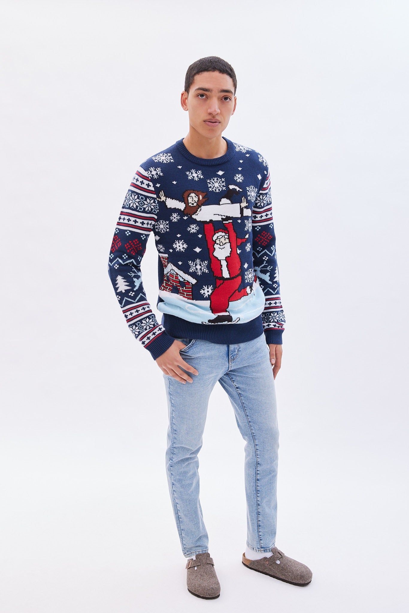 Santa and Jesus Skating Graphic Crew Neck Sweater sold by Bluenotes product image thumbnail 4