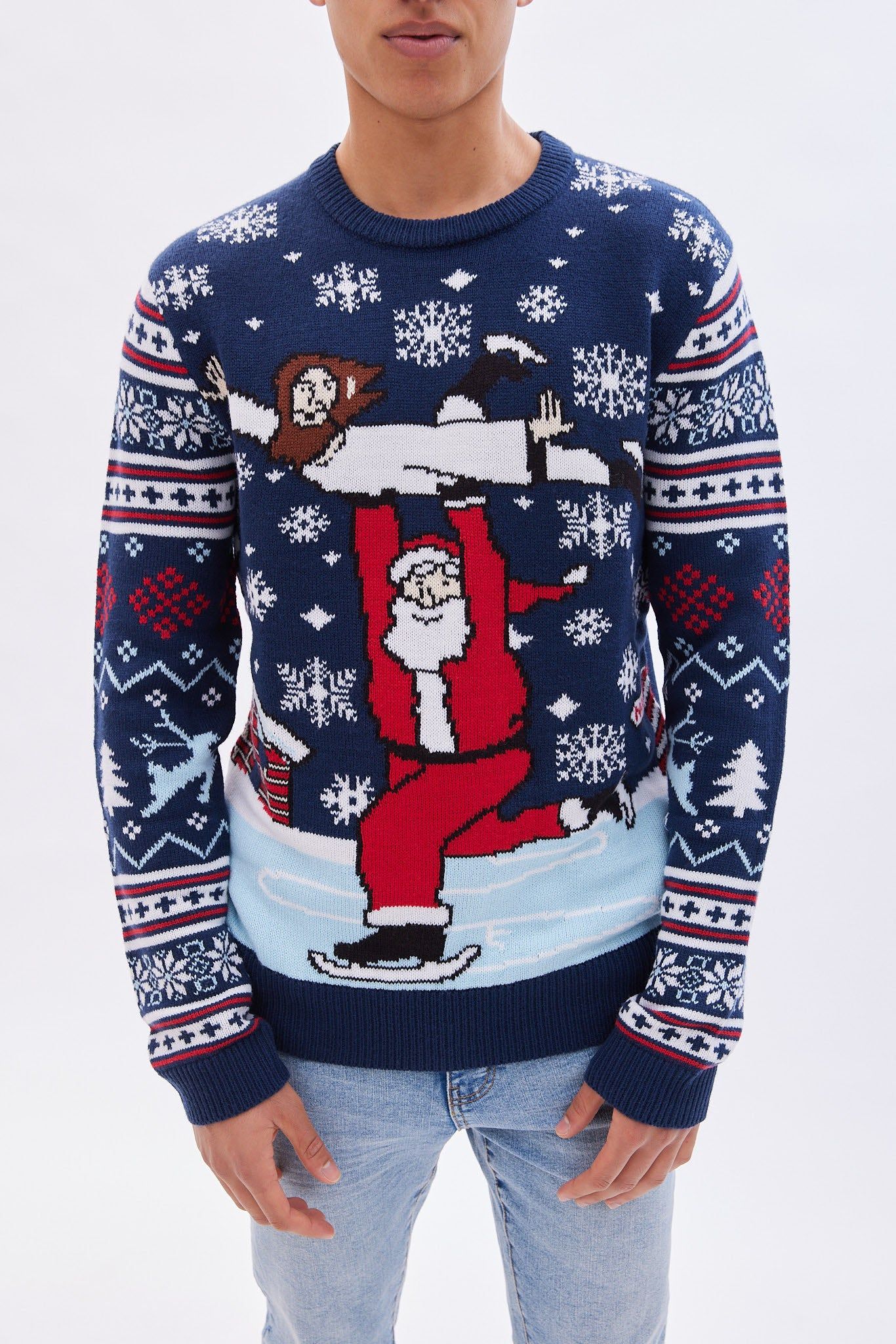 Santa and Jesus Skating Graphic Crew Neck Sweater sold by Bluenotes product image thumbnail 2