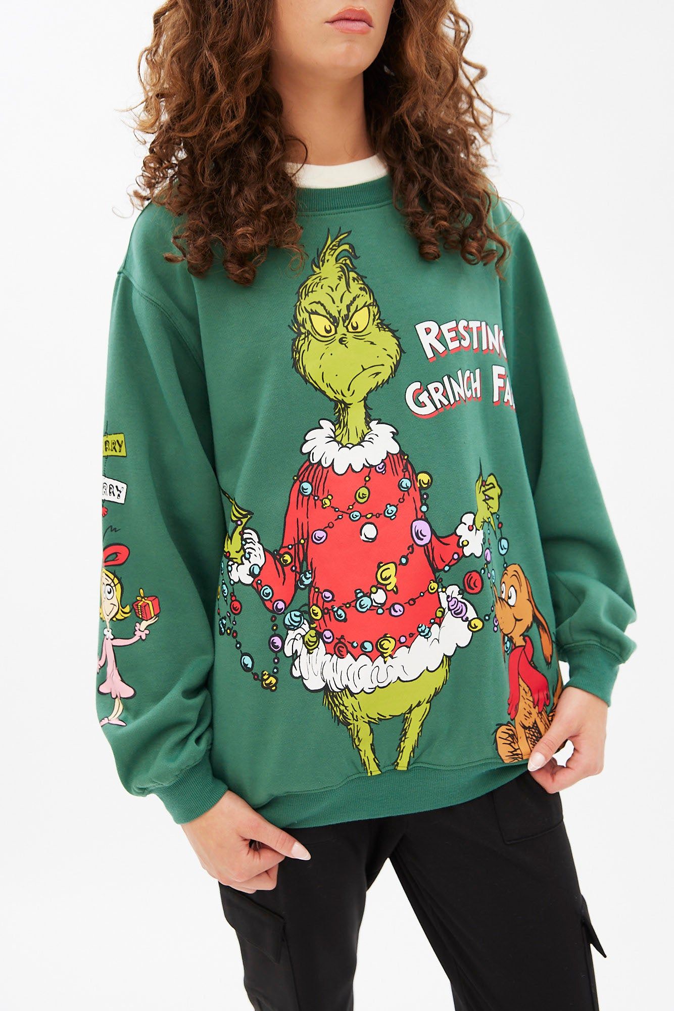 The Grinch Resting Grinch Face Graphic Oversized Pullover Sweatshirt sold by Bluenotes product image thumbnail 2