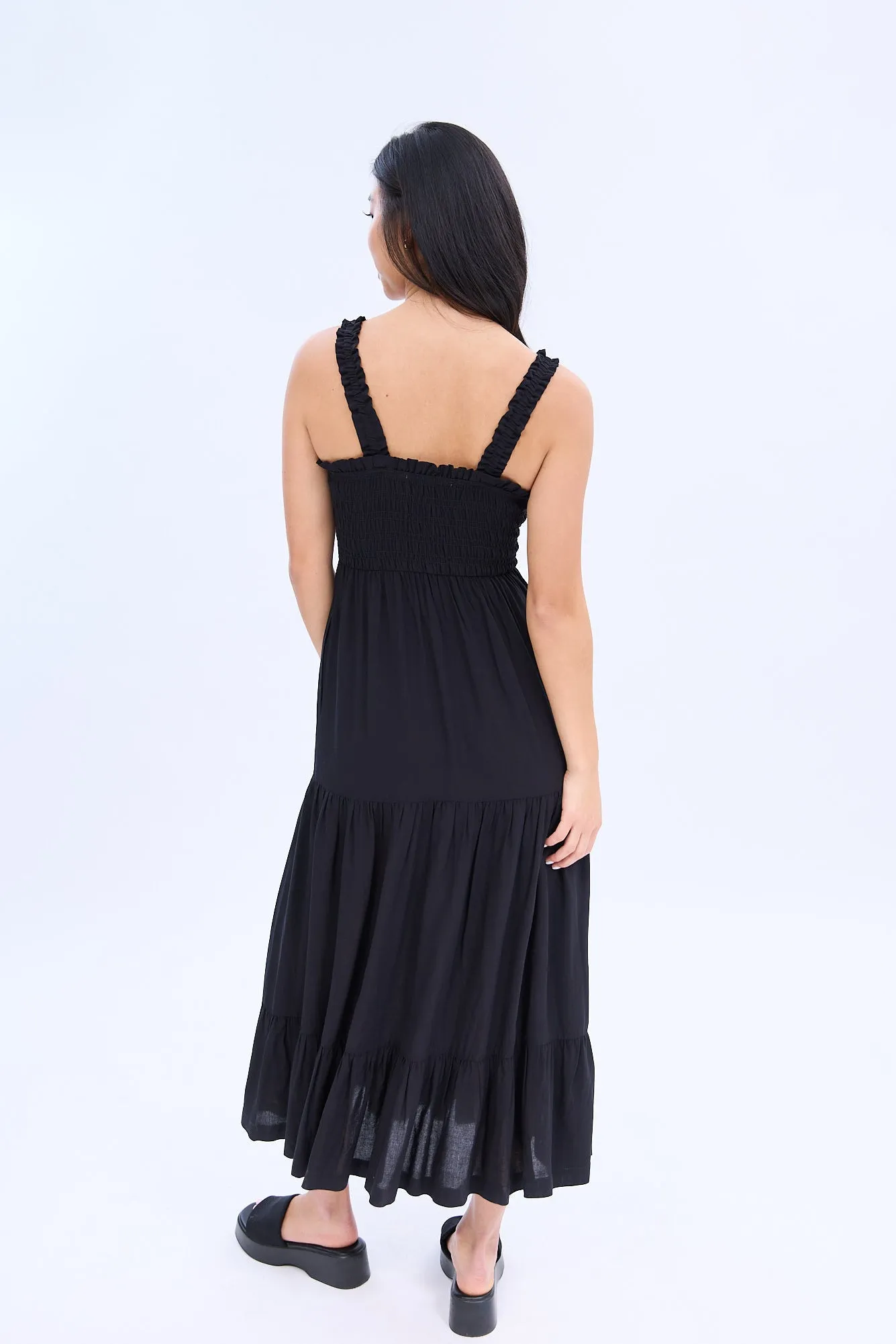 Ruffle Strap Smocked Tiered Maxi Dress sold by Bluenotes product image thumbnail 4