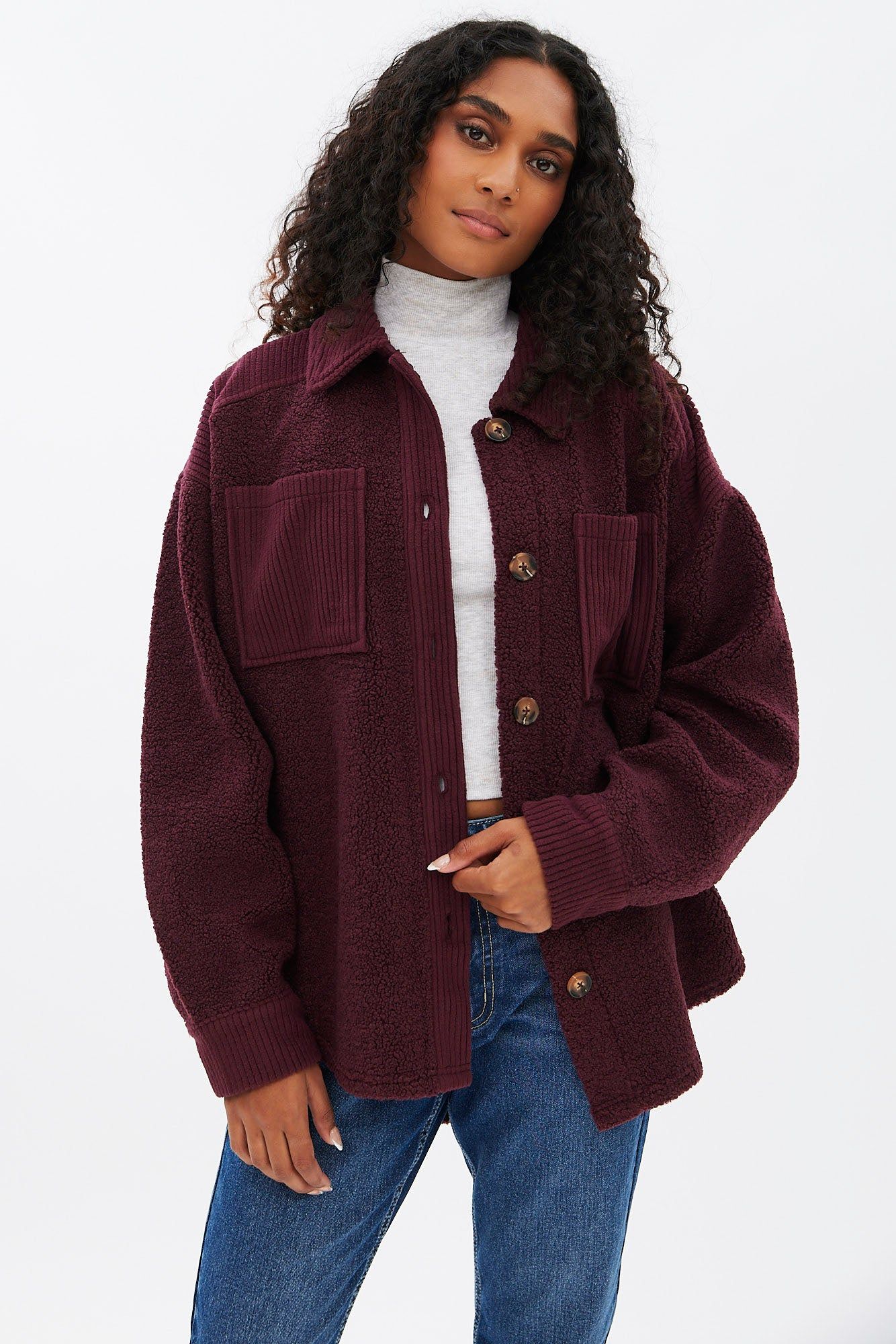 Sherpa Button-Up Shirt Jacket sold by Bluenotes