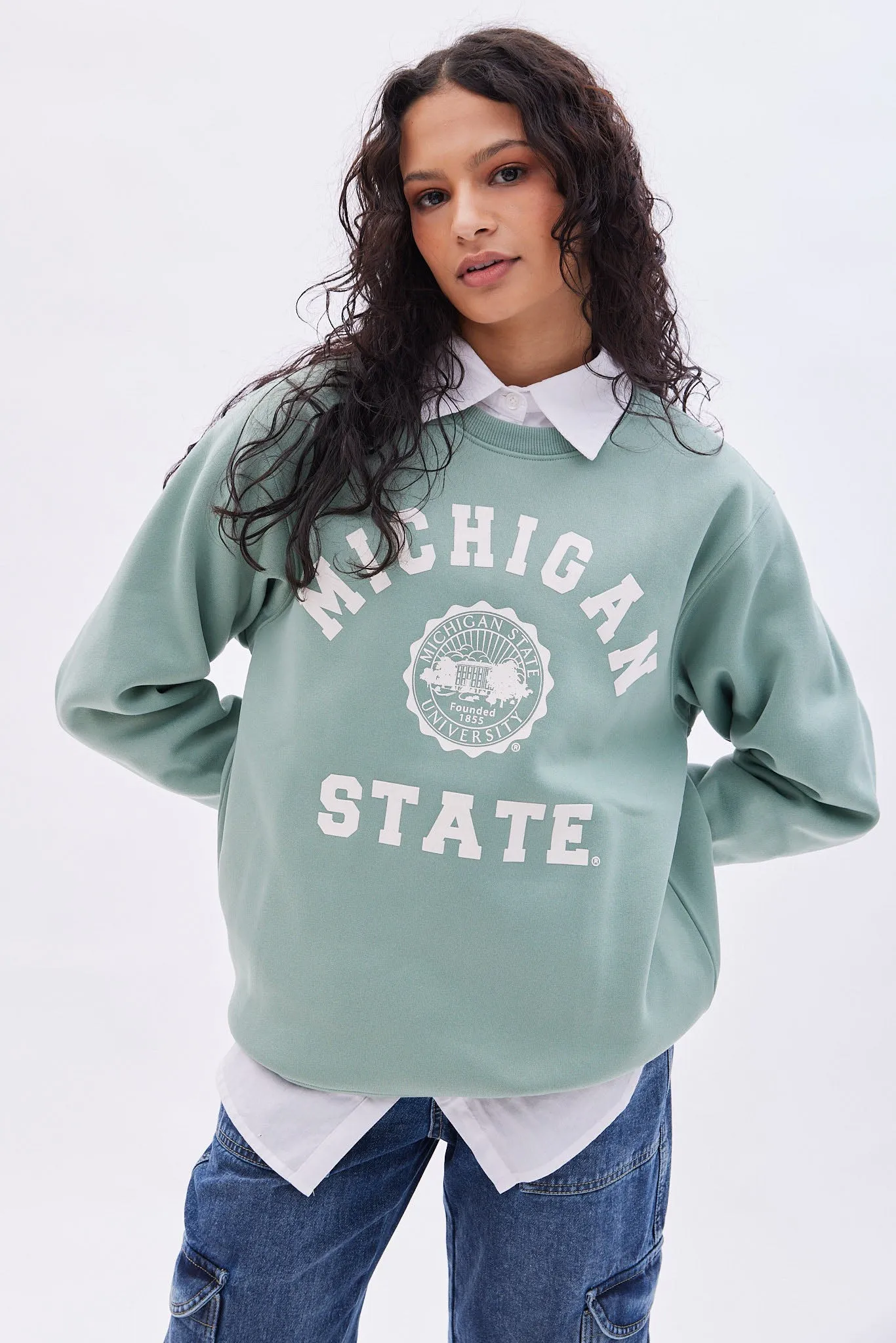 Michigan State Graphic Crew Neck Oversized Sweatshirt sold by Bluenotes