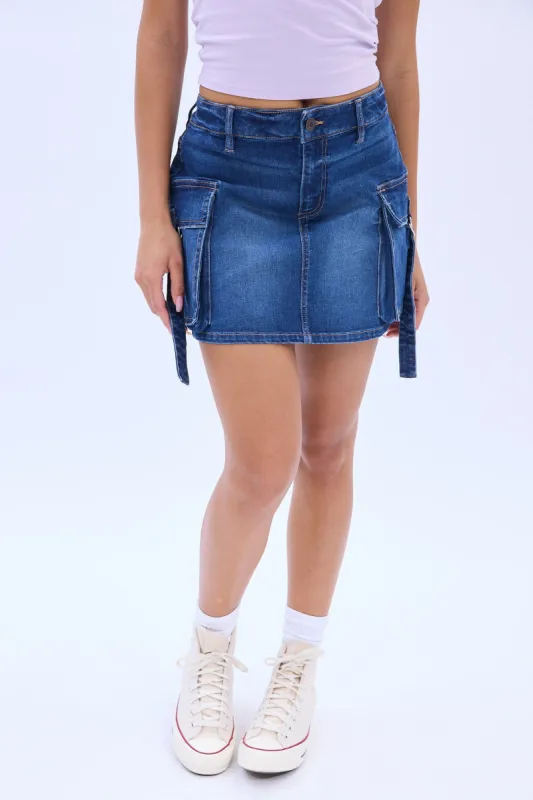 Denim Cargo Mini Skirt sold by Bluenotes