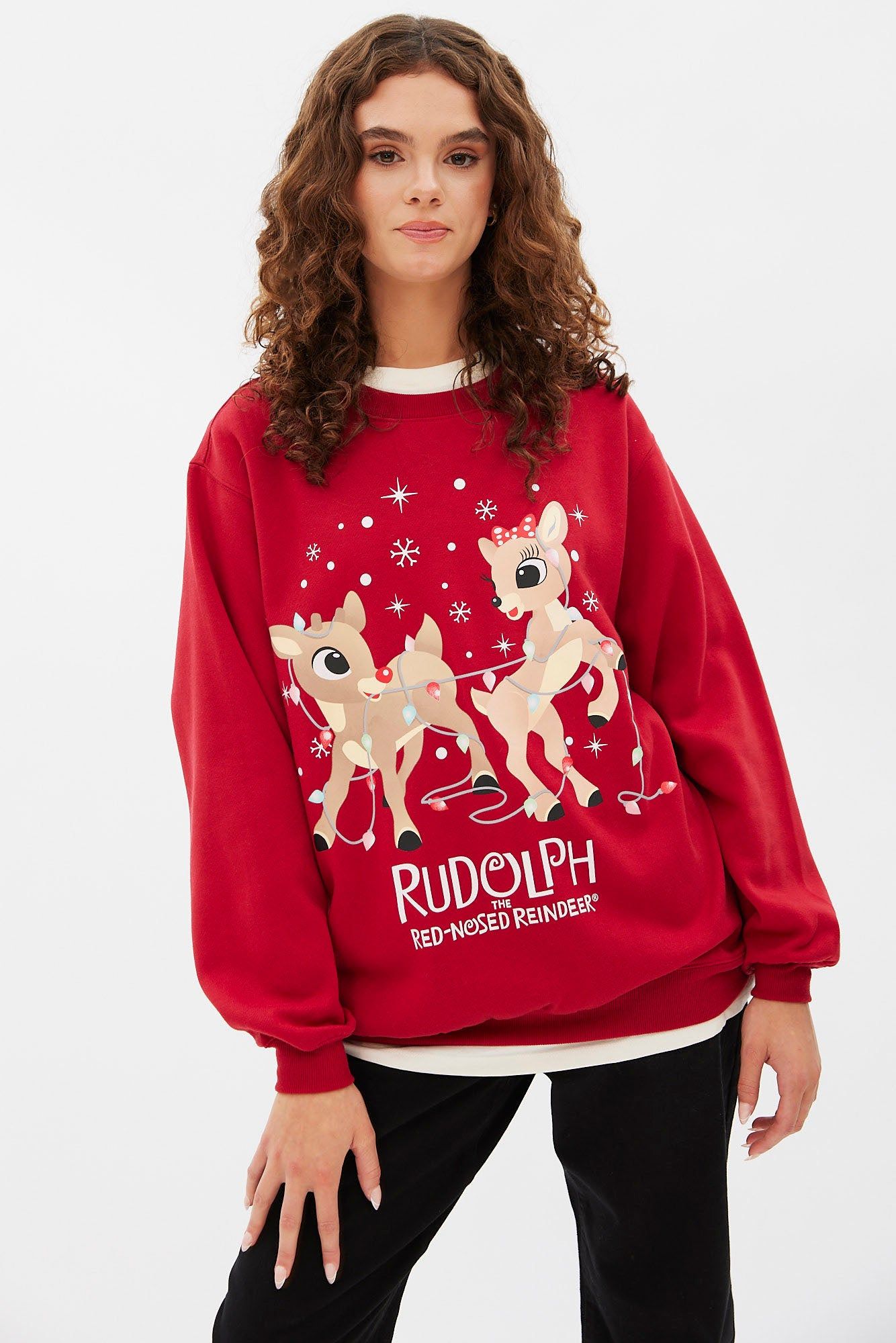 Rudolph The Red Nosed Reindeer Graphic Oversized Pullover Sweatshirt sold by Bluenotes