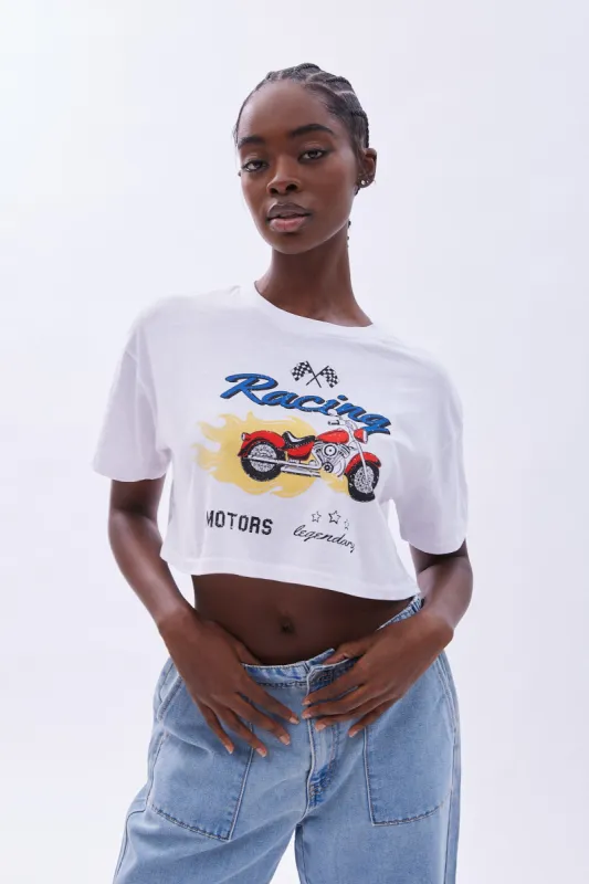 Racing Motors Graphic Cropped Tee sold by Bluenotes
