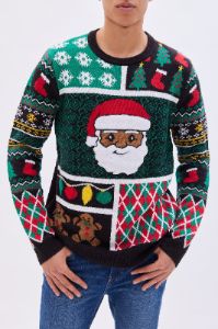 Santa Christmas Panels Crew Neck Pullover Sweater sold by Bluenotes