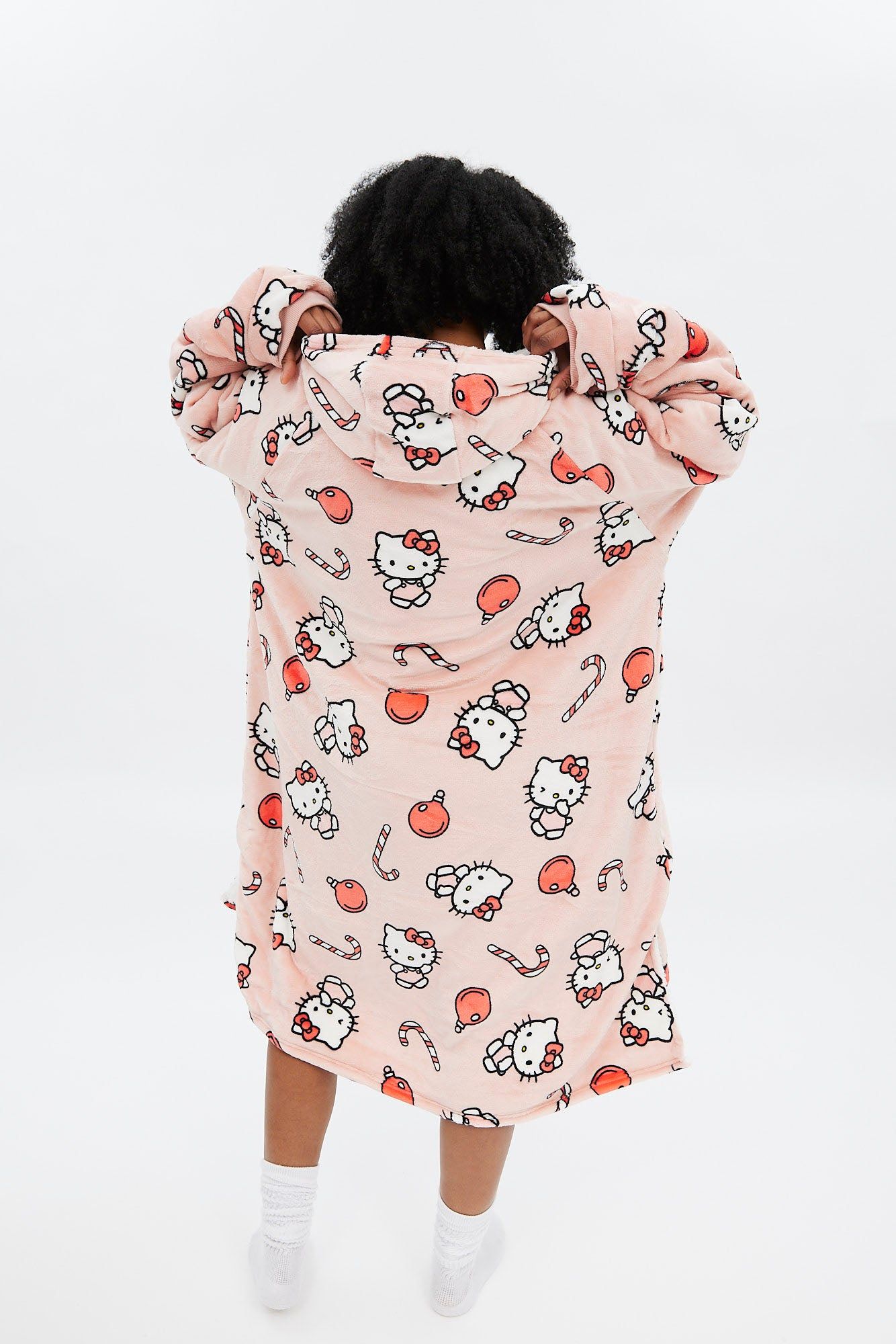 Hello Kitty Candy Cane Graphic Plush Sherpa Oversized Pullover Hoodie sold by Bluenotes product image thumbnail 4