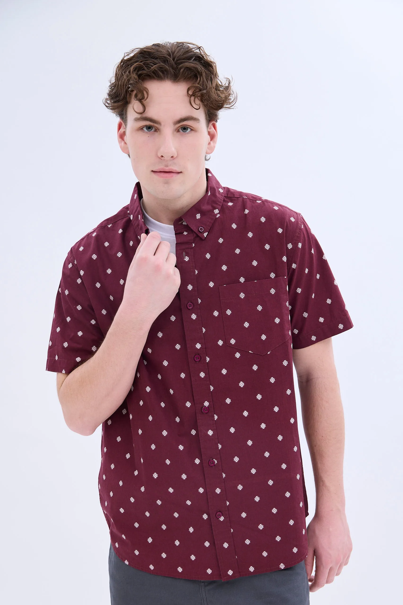 Geometric Printed Short Sleeve Poplin Shirt sold by Bluenotes