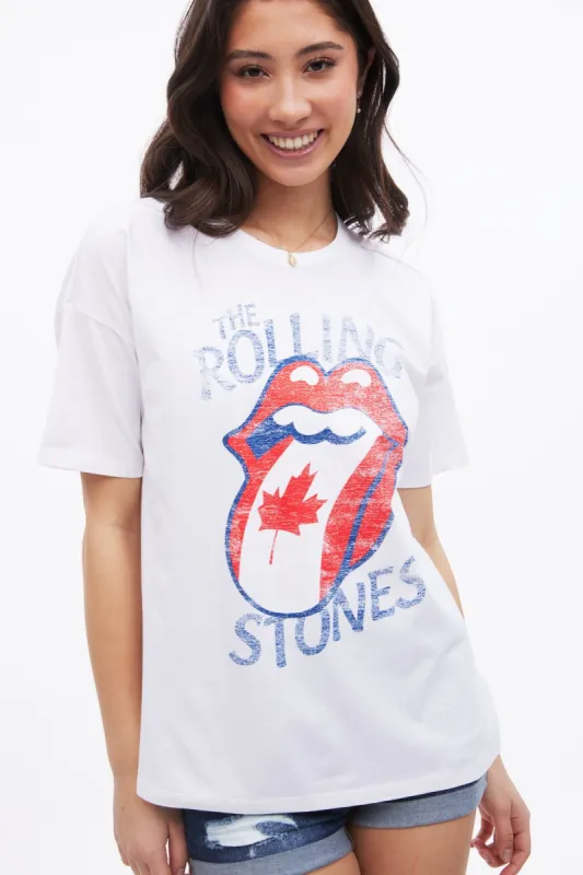 The Rolling Stones Canada Tongue Flag Graphic Boyfriend Tee sold by Bluenotes