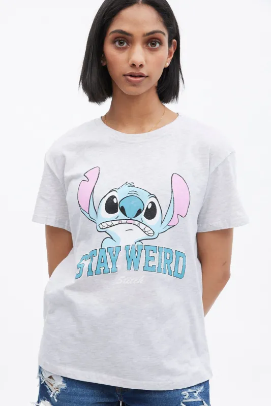 Stitch Stay Weird Graphic Boyfriend Tee sold by Bluenotes