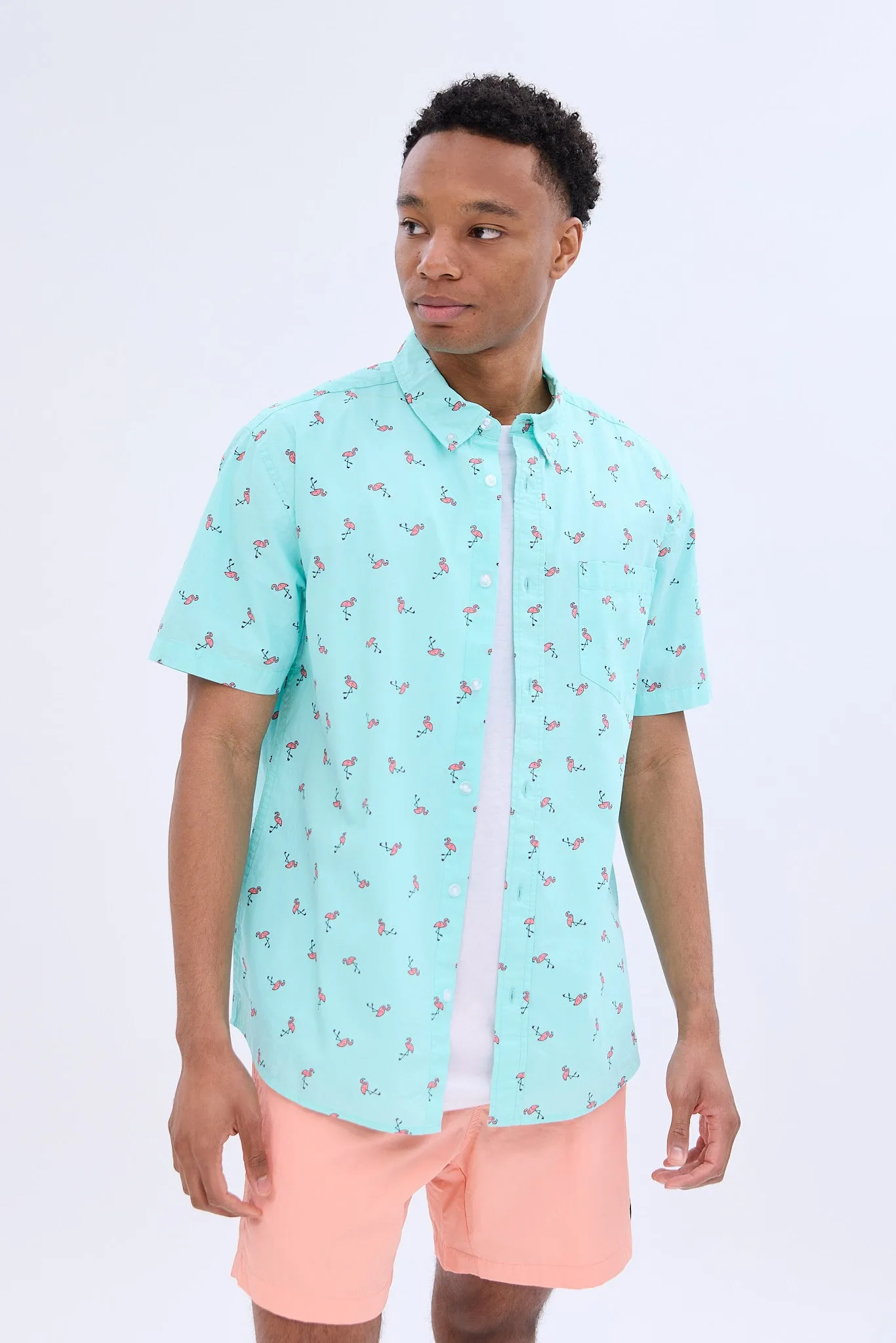 Flamingos Printed Short Sleeve Poplin Shirt sold by Bluenotes