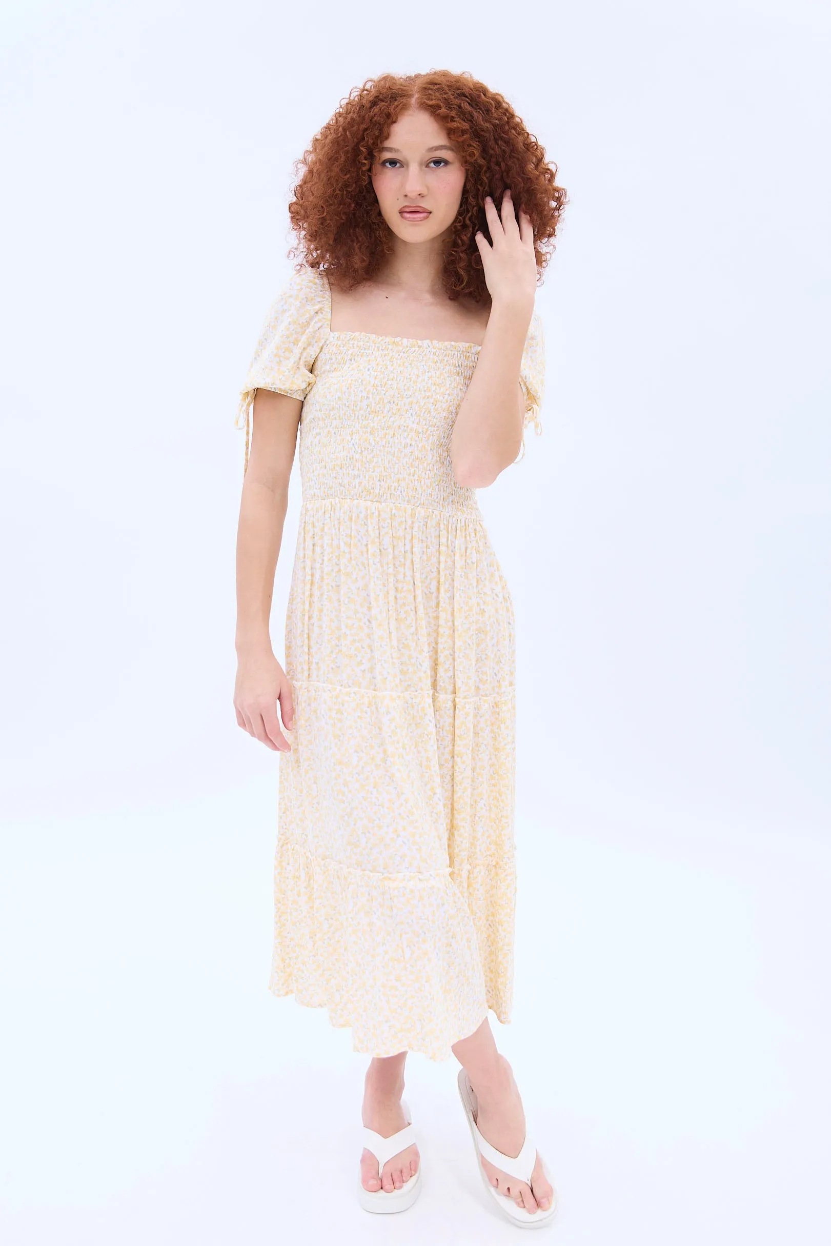 Short Sleeve Smocked Tiered Midi Dress sold by Bluenotes product image thumbnail 5
