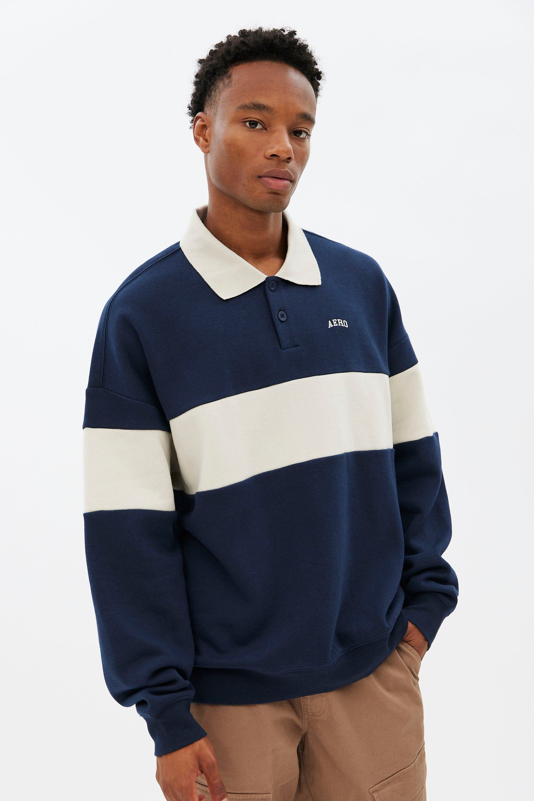 AERO Colour Block Fleece Polo Sweatshirt sold by Bluenotes
