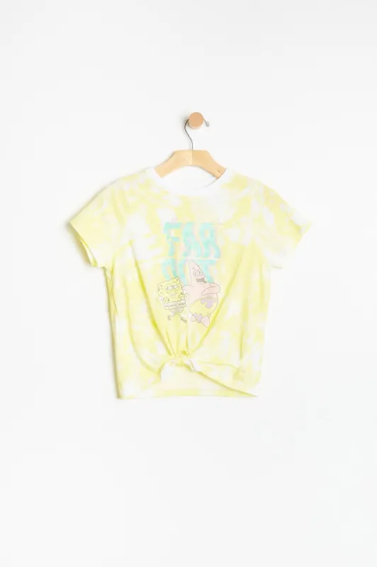 AERO Girls Tie Dye SpongeBob And Patrick Far Out Graphic Tie-Front Tee sold by Bluenotes