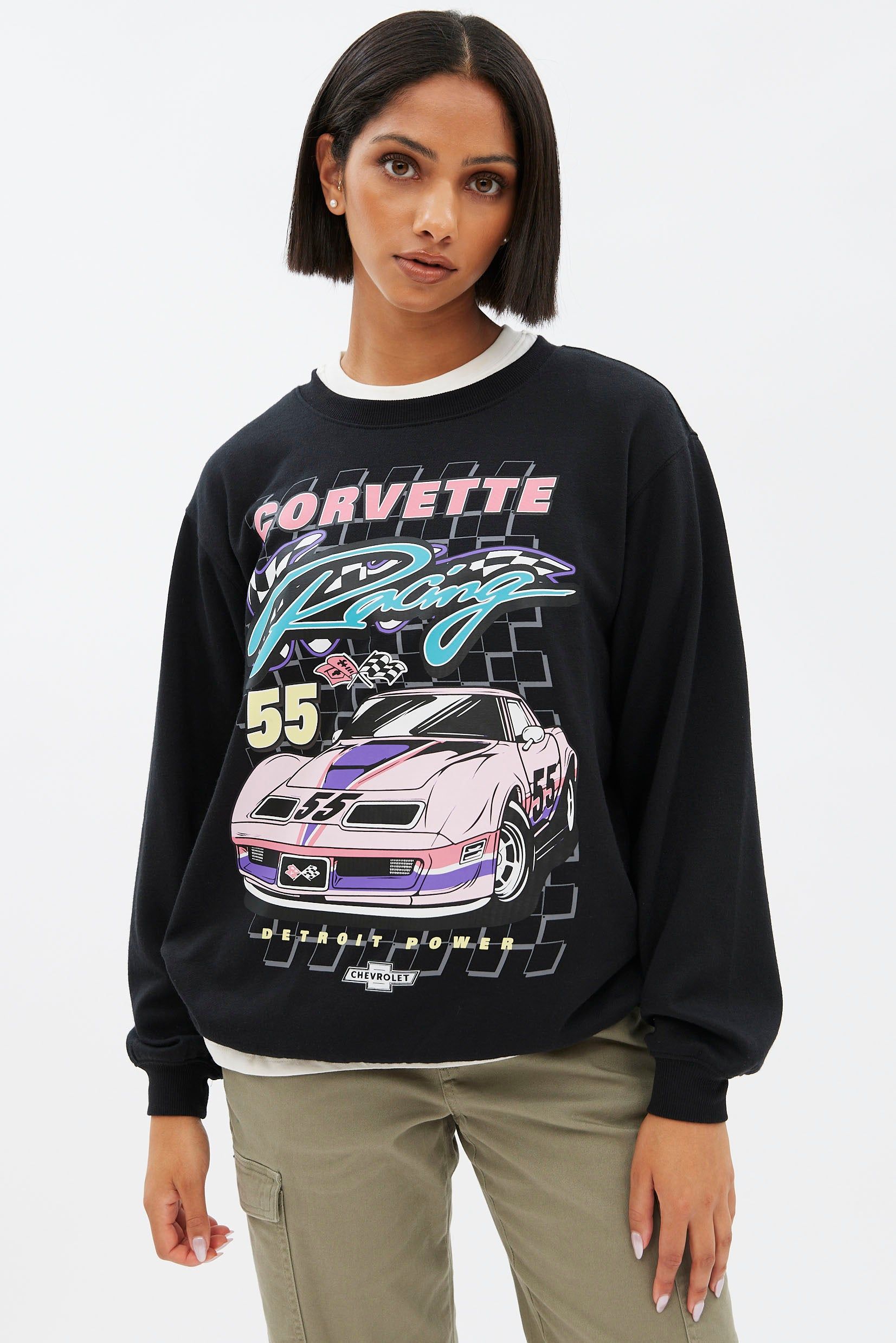 Corvette Graphic Oversized Crew Neck Sweatshirt sold by Bluenotes