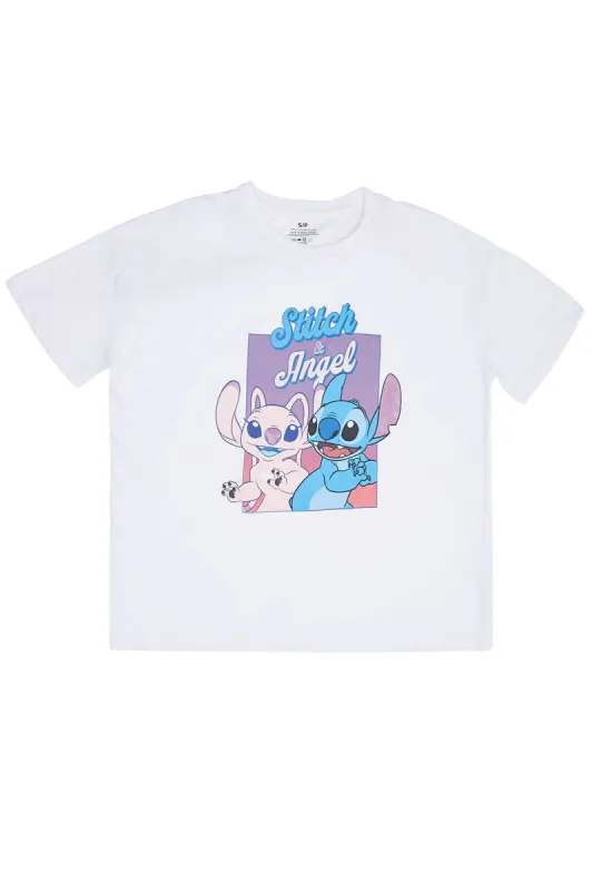 Stitch And Angel Graphic Boyfriend Tee sold by Bluenotes