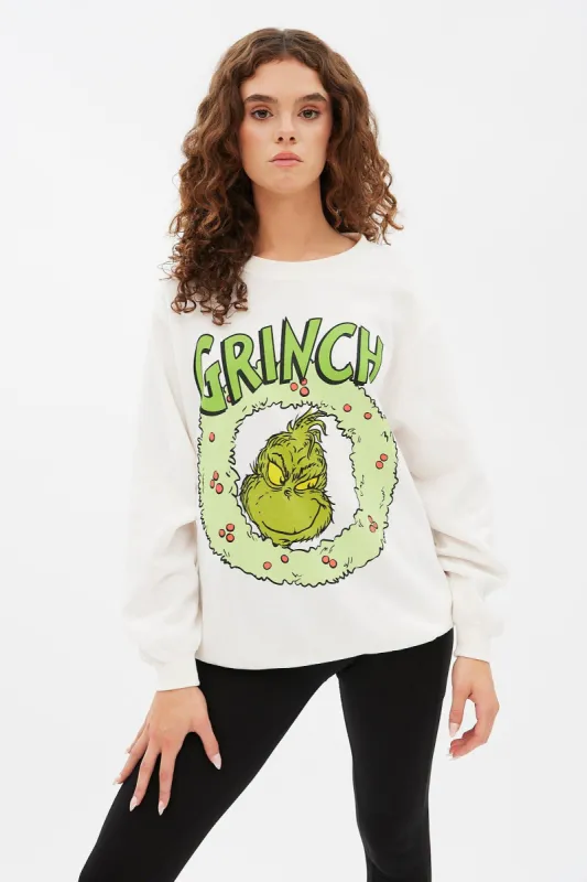 The Grinch Wreath Graphic Oversized Pullover Sweatshirt sold by Bluenotes