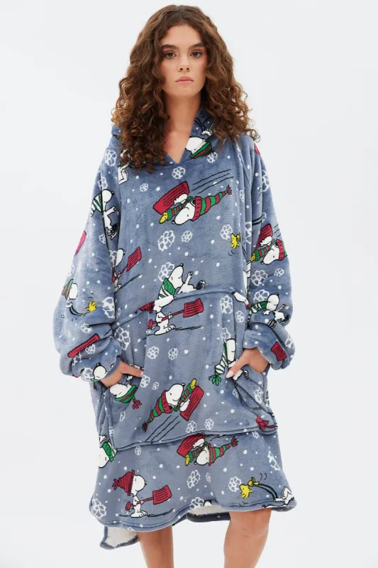 Peanuts Snoopy In The Snow Graphic Plush Sherpa Oversized Pullover Hoodie sold by Bluenotes