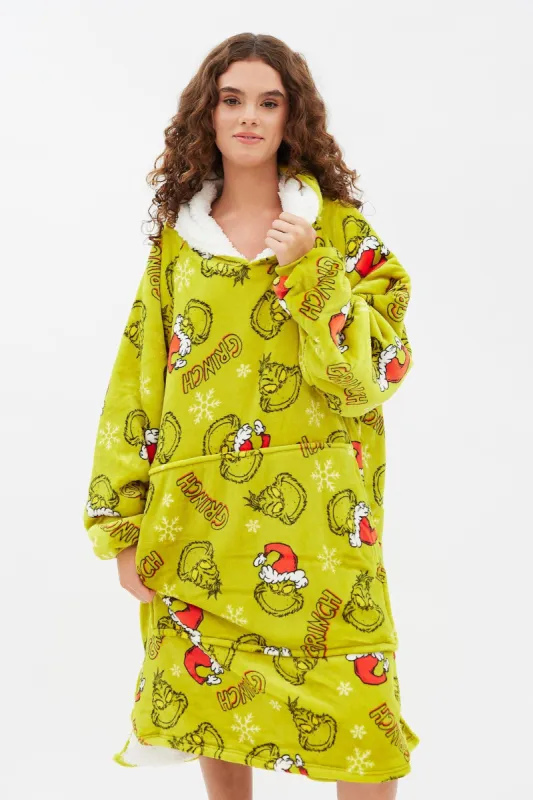 The Grinch Graphic Plush Sherpa Oversized Pullover Hoodie sold by Bluenotes