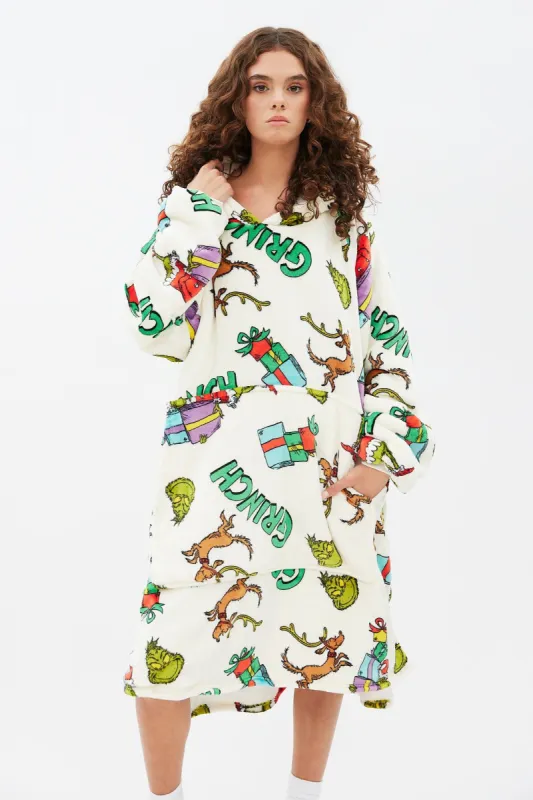 The Grinch Gifts Graphic Plush Sherpa Oversized Pullover Hoodie sold by Bluenotes