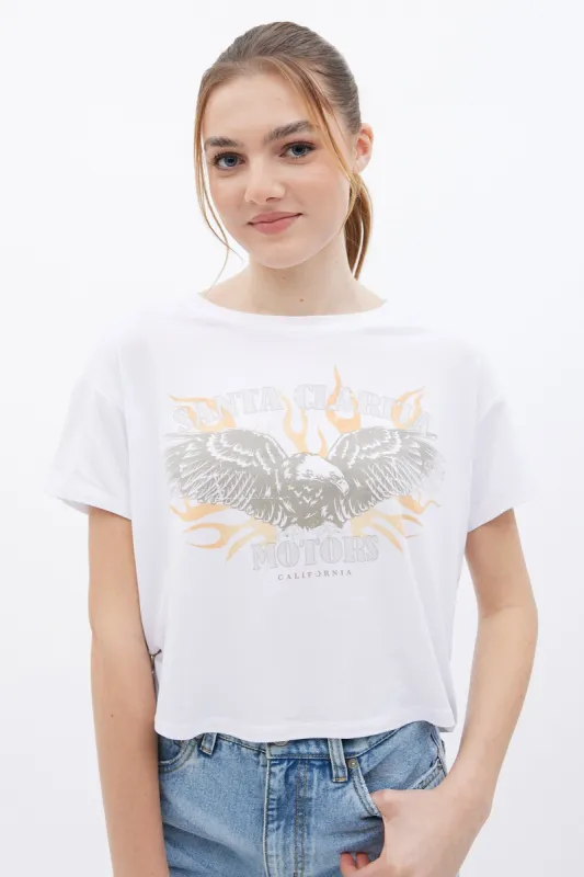 Super Soft Graphic Eagle Boxy Crop Tee made by Bluenotes